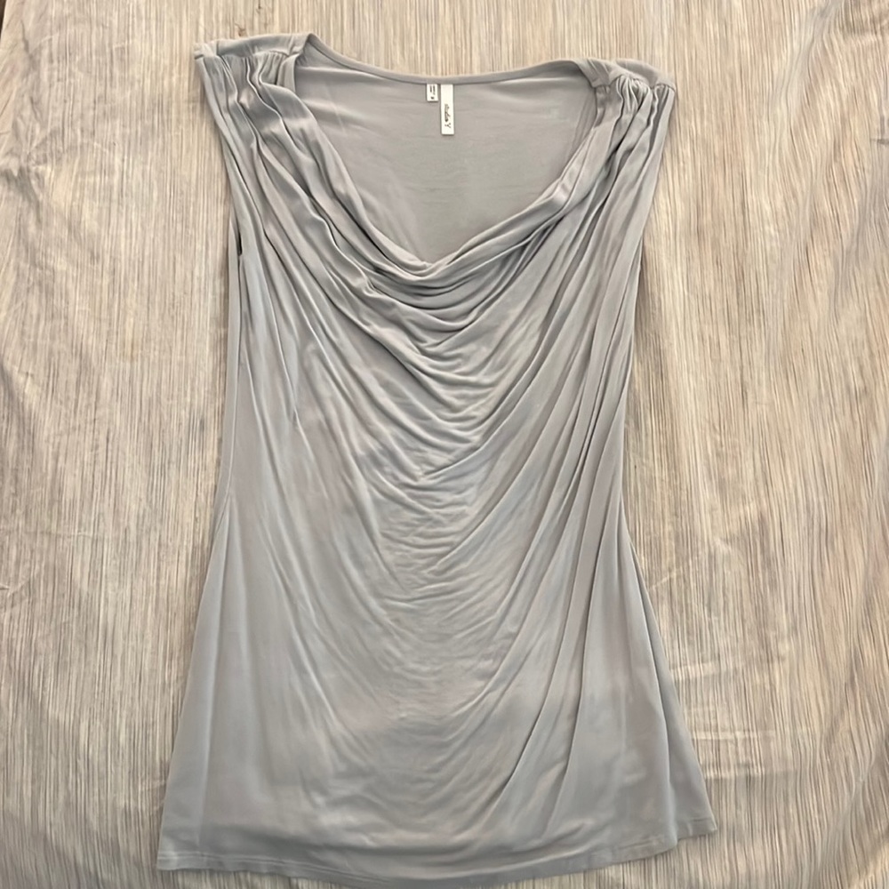 Silver-Blue Scoop Neck Blouse